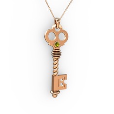 Anahtar Kolye - Peridot 18 ayar rose altın kolye (40 cm rose altın rolo zincir) #iledxh