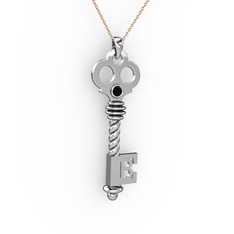 Anahtar Kolye - Siyah zirkon 925 ayar gümüş kolye (40 cm gümüş rolo zincir) #k17ssc