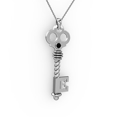 Anahtar Kolye - Siyah zirkon 14 ayar beyaz altın kolye (40 cm gümüş rolo zincir) #k1ushz