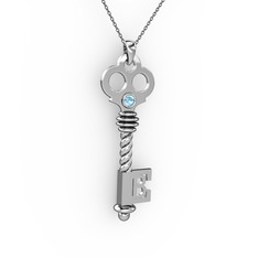 Anahtar Kolye - Akuamarin 8 ayar beyaz altın kolye (40 cm gümüş rolo zincir) #nma25l