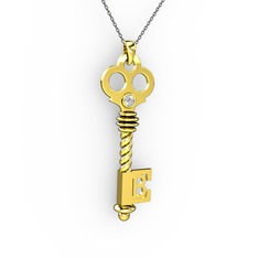 Anahtar Kolye - Beyaz zirkon 14 ayar altın kolye (40 cm gümüş rolo zincir) #o4z5fu