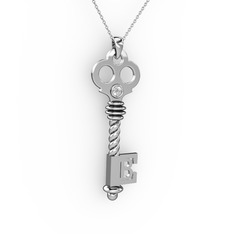 Anahtar Kolye - Pırlanta 18 ayar beyaz altın kolye (0.11 karat, 40 cm gümüş rolo zincir) #r03e6m