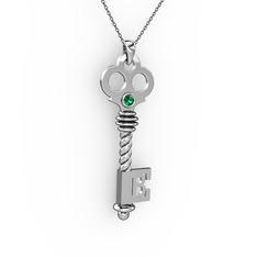 Anahtar Kolye - Yeşil kuvars 8 ayar beyaz altın kolye (40 cm gümüş rolo zincir) #s4816t