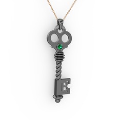 Anahtar Kolye - Yeşil kuvars 925 ayar siyah rodyum kaplama gümüş kolye (40 cm rose altın rolo zincir) #uzemwk