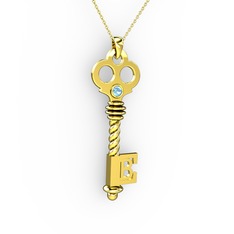 Anahtar Kolye - Akuamarin 18 ayar altın kolye (40 cm gümüş rolo zincir) #v8aeep