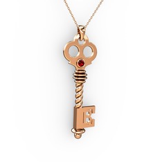 Anahtar Kolye - Garnet 14 ayar rose altın kolye (40 cm rose altın rolo zincir) #vpuyms