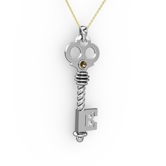 Anahtar Kolye - Dumanlı kuvars 14 ayar beyaz altın kolye (40 cm gümüş rolo zincir) #zkjcnl