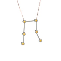 Gemini Kolye - Sitrin 18 ayar beyaz altın kolye (40 cm rose altın rolo zincir) #1430ia4