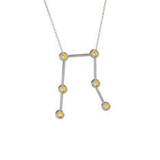 Gemini Kolye - Sitrin 14 ayar beyaz altın kolye (40 cm beyaz altın rolo zincir) #1ad86xx