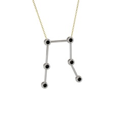 Gemini Kolye - Siyah zirkon 14 ayar beyaz altın kolye (40 cm gümüş rolo zincir) #1j7m9ch