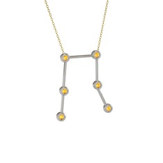 Gemini Kolye - Sitrin 14 ayar beyaz altın kolye (40 cm altın rolo zincir) #3xs1m4