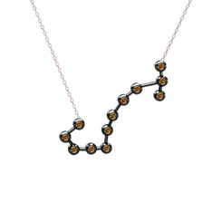 Scorpio Kolye - Dumanlı kuvars 925 ayar siyah rodyum kaplama gümüş kolye (40 cm rose altın rolo zincir) #ufvg1x