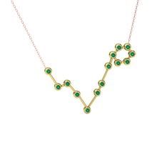 Pisces Kolye - Yeşil kuvars 8 ayar altın kolye (40 cm rose altın rolo zincir) #12bigka