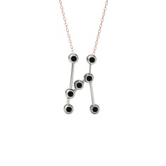 Orion Kolye - Siyah zirkon 8 ayar beyaz altın kolye (40 cm rose altın rolo zincir) #1it181m