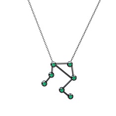 Libra Kolye - Yeşil kuvars 925 ayar siyah rodyum kaplama gümüş kolye (40 cm gümüş rolo zincir) #1j54nv0