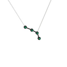 Aries Kolye - Yeşil kuvars 925 ayar siyah rodyum kaplama gümüş kolye (40 cm beyaz altın rolo zincir) #g447th