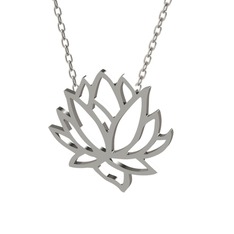 Lotus Çiçeği Kolye - 18 ayar beyaz altın kolye (40 cm gümüş rolo zincir) #1sorf1k