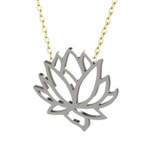 Lotus Çiçeği Kolye - 8 ayar beyaz altın kolye (40 cm altın rolo zincir) #1xlpnme