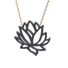 Lotus Çiçeği Kolye - 925 ayar siyah rodyum kaplama gümüş kolye (40 cm rose altın rolo zincir) #1yw7wcc