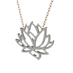 Lotus Çiçeği Kolye - 8 ayar beyaz altın kolye (40 cm rose altın rolo zincir) #5h07ab