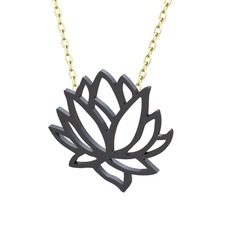Lotus Çiçeği Kolye - 925 ayar siyah rodyum kaplama gümüş kolye (40 cm altın rolo zincir) #6cje4p