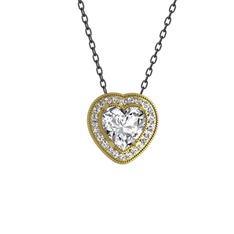 Esinti Kalp Kolye - Beyaz zirkon ve pırlanta 18 ayar altın kolye (0.264 karat, 40 cm gümüş rolo zincir) #17536h2