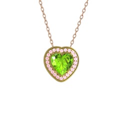 Peridot ve pembe kuvars 18 ayar altın kolye (40 cm rose altın rolo zincir)