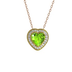 Peridot ve pırlanta 8 ayar altın kolye (0.264 karat, 40 cm rose altın rolo zincir)