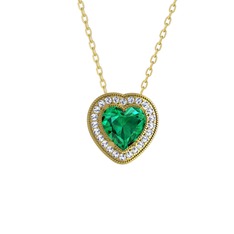 Esinti Kalp Kolye - Yeşil kuvars ve beyaz zirkon 14 ayar altın kolye (40 cm altın rolo zincir) #1f3zifg