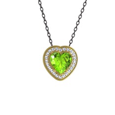 Esinti Kalp Kolye - Peridot ve swarovski 18 ayar altın kolye (40 cm gümüş rolo zincir) #1h686y8