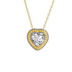 Esinti Kalp Kolye - Beyaz zirkon ve sitrin 18 ayar beyaz altın kolye (40 cm altın rolo zincir) #1osh3v8