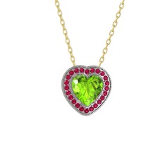 Peridot ve rodolit garnet 8 ayar beyaz altın kolye (40 cm altın rolo zincir)