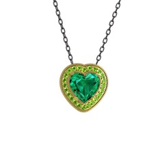 Esinti Kalp Kolye - Yeşil kuvars ve peridot 14 ayar altın kolye (40 cm gümüş rolo zincir) #pc1t8l