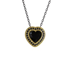 Esinti Kalp Kolye - Siyah zirkon 8 ayar altın kolye (40 cm gümüş rolo zincir) #uay1bf