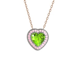 Peridot ve pembe kuvars 925 ayar gümüş kolye (40 cm rose altın rolo zincir)