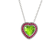 Peridot ve rodolit garnet 925 ayar gümüş kolye (40 cm beyaz altın rolo zincir)