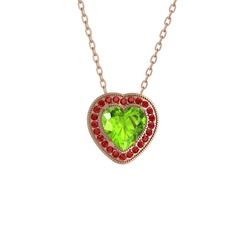 Peridot ve garnet 18 ayar rose altın kolye (40 cm rose altın rolo zincir)