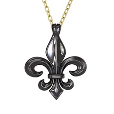 Fleur de Lis Kolye - 925 ayar siyah rodyum kaplama gümüş kolye (40 cm altın rolo zincir) #hjv06e