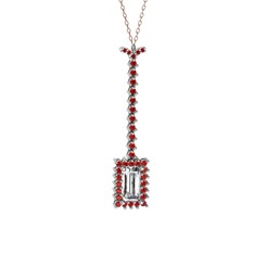 Via Kolye - Swarovski ve garnet 8 ayar beyaz altın kolye (40 cm rose altın rolo zincir) #15m8yxk