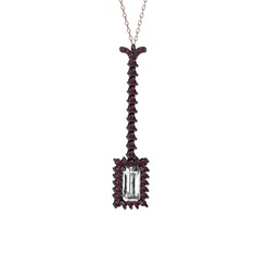Via Kolye - Swarovski ve kök yakut 925 ayar siyah rodyum kaplama gümüş kolye (40 cm rose altın rolo zincir) #182nmq8