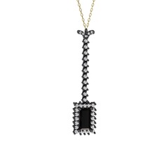 Via Kolye - Siyah zirkon ve swarovski 925 ayar siyah rodyum kaplama gümüş kolye (40 cm altın rolo zincir) #19d04k9