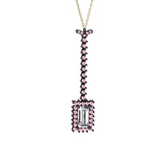 Swarovski ve pembe kuvars 925 ayar siyah rodyum kaplama gümüş kolye (40 cm altın rolo zincir)