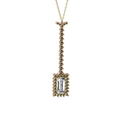 Via Kolye - Beyaz zirkon ve peridot 18 ayar rose altın kolye (40 cm altın rolo zincir) #1kbosqi