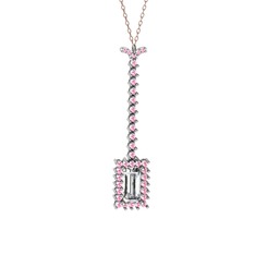 Swarovski ve pembe kuvars 925 ayar gümüş kolye (40 cm rose altın rolo zincir)