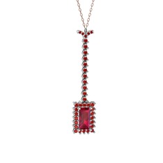 Rodolit garnet ve garnet 14 ayar beyaz altın kolye (40 cm rose altın rolo zincir)