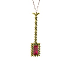 Via Kolye - Rodolit garnet ve peridot 8 ayar altın kolye (40 cm rose altın rolo zincir) #1u3k40z