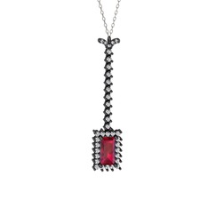 Via Kolye - Rodolit garnet ve swarovski 925 ayar siyah rodyum kaplama gümüş kolye (40 cm gümüş rolo zincir) #1unsgo6