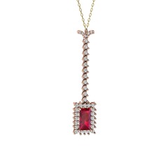 Via Kolye - Rodolit garnet ve swarovski 8 ayar rose altın kolye (40 cm gümüş rolo zincir) #1utslc0