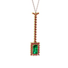 Via Kolye - Yeşil kuvars ve rodolit garnet 18 ayar altın kolye (40 cm gümüş rolo zincir) #1y3udi6