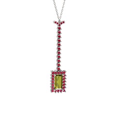 Peridot ve rodolit garnet 18 ayar beyaz altın kolye (40 cm beyaz altın rolo zincir)